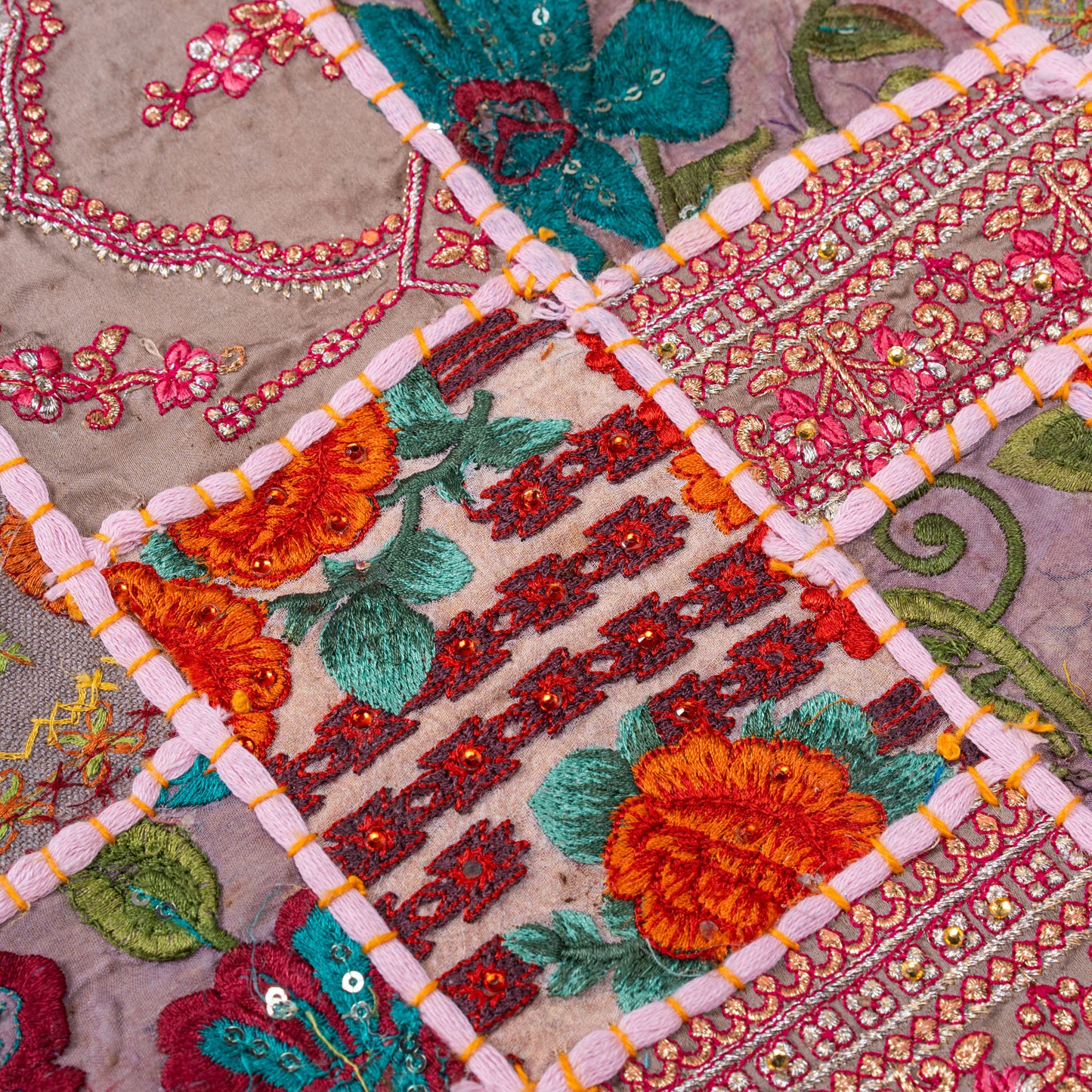 Recycled Antique Embroidered Pink Bag