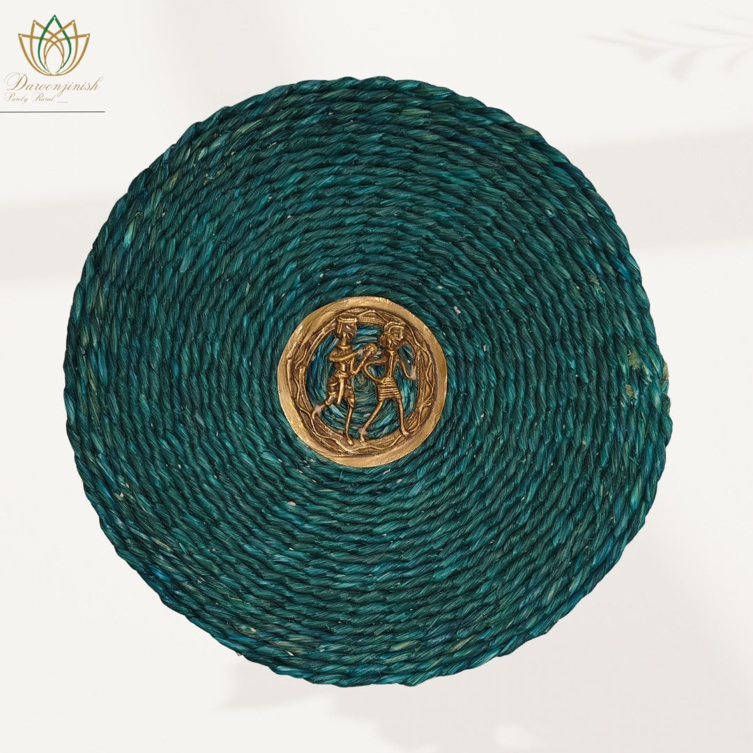 Deep Teal Sabai Grass Dokra Metal Table Mat