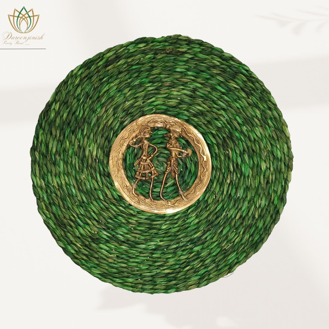 Rich Green Sabai Grass Dokra Metal Table Mat