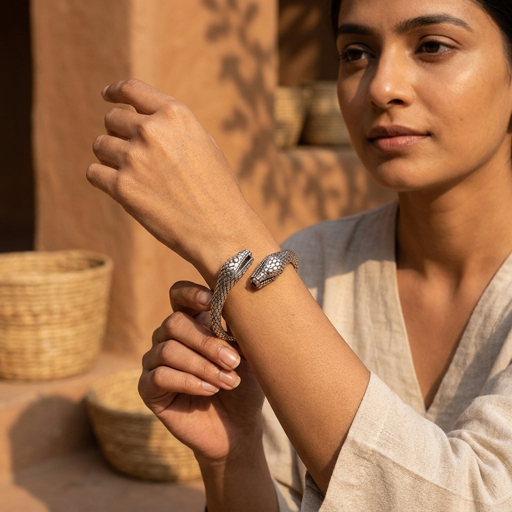 Naga Bala | Handcrafted 92.5 Sterling Silver Serpent Bangle