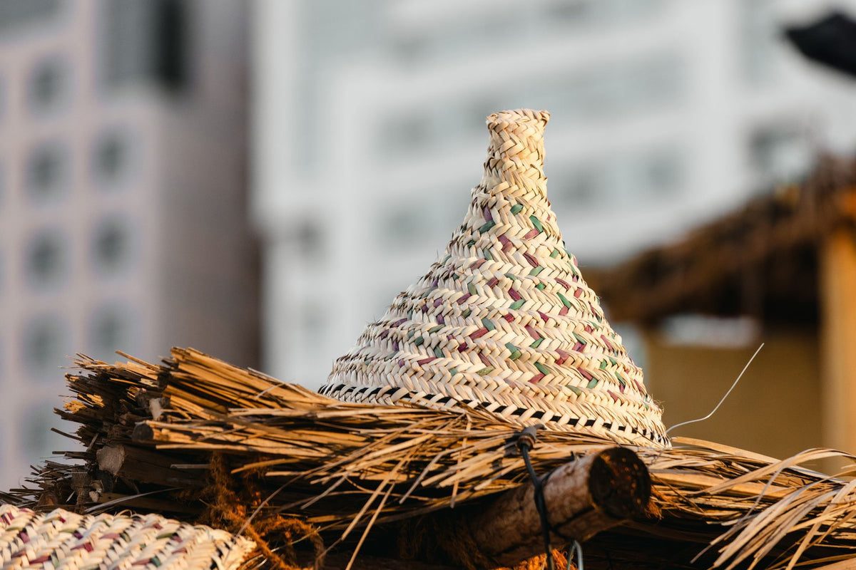 A handwoven sabai basket up close