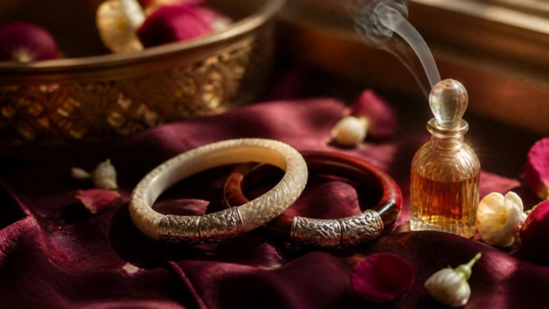 Scented shakha and pola bangles with Kannauj attar