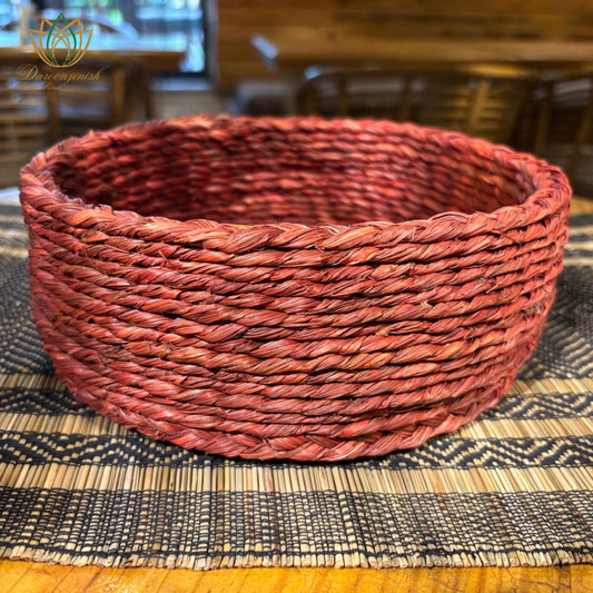 Rust Red Basket Tray with Blue Pottery Coaster