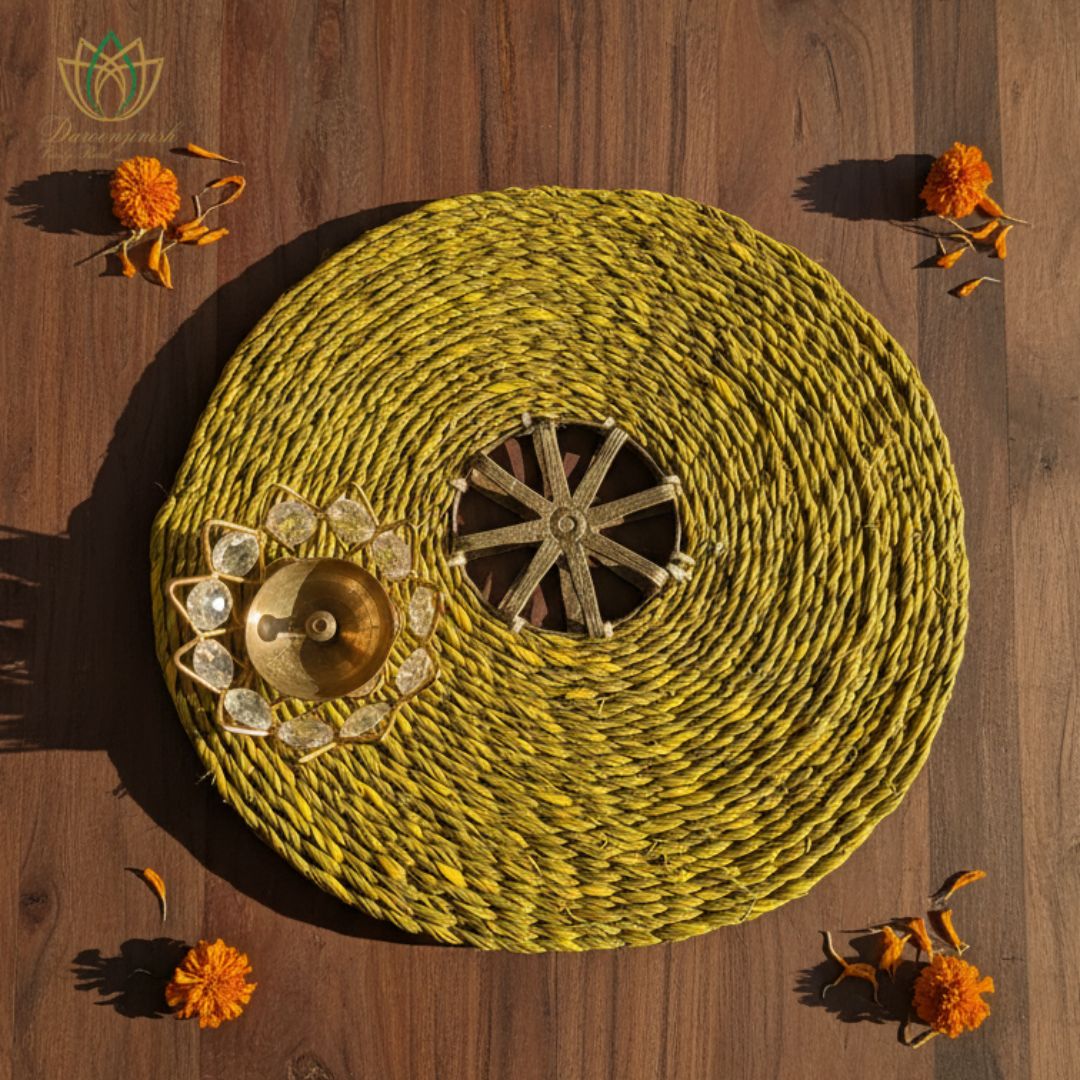 Mustard Yellow Sabai Grass Dokra Metal Table Mat