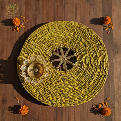 Mustard Yellow Sabai Grass Dokra Metal Table Mat