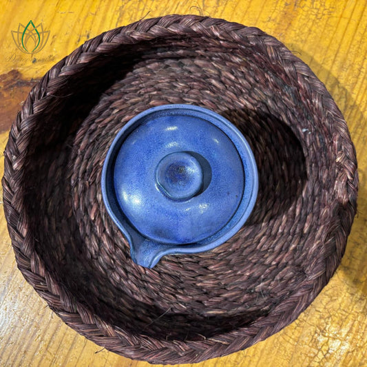 Brown Basket Tray with Blue Pottery Coaster