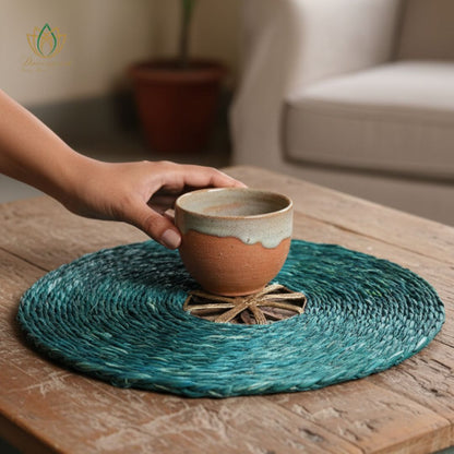 Deep Teal Sabai Grass Dokra Metal Table Mat