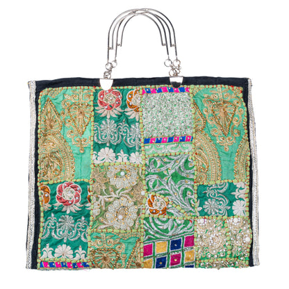 Recycled Antique Embroidered Green Bag