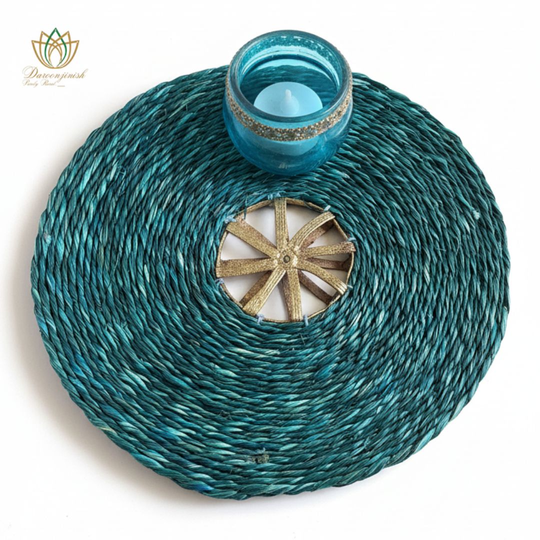 Deep Teal Sabai Grass Dokra Metal Table Mat
