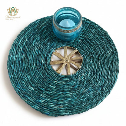Deep Teal Sabai Grass Dokra Metal Table Mat