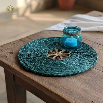 Deep Teal Sabai Grass Dokra Metal Table Mat