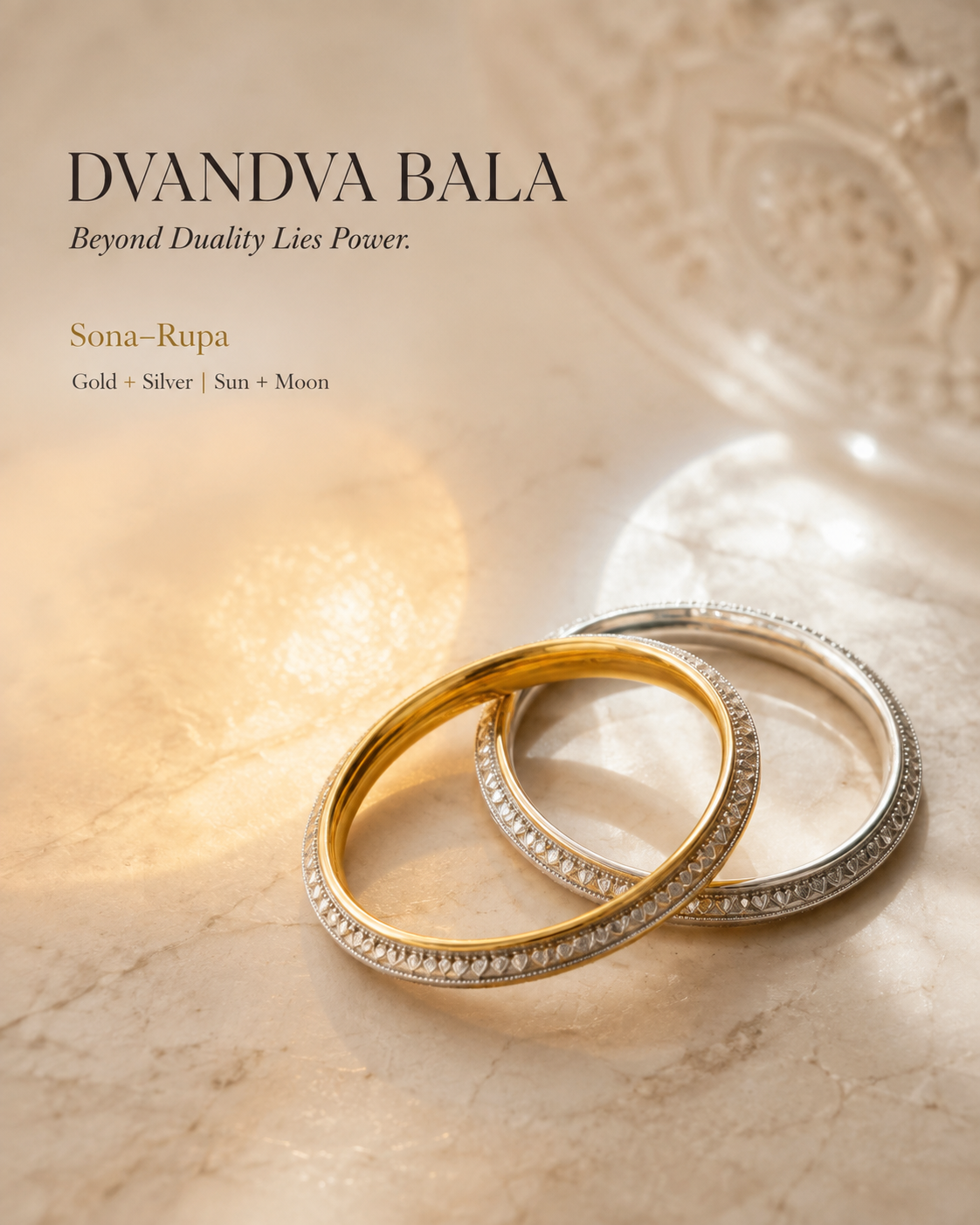 Dvandva Bala – 92.5% Hallmarked Sterling Silver Hand-Carved Bangle with Nickel-Free Gold Polish