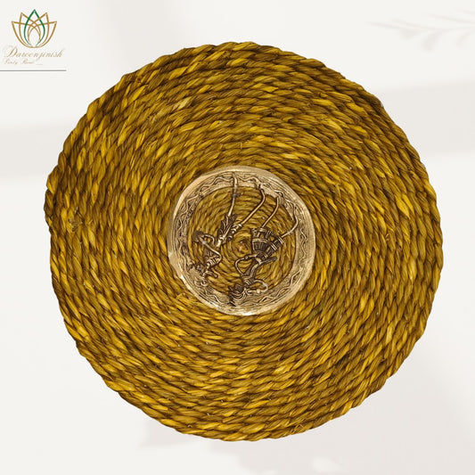 Mustard Yellow Sabai Grass Dokra Metal Table Mat