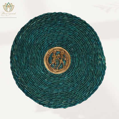Deep Teal Sabai Grass Dokra Metal Table Mat