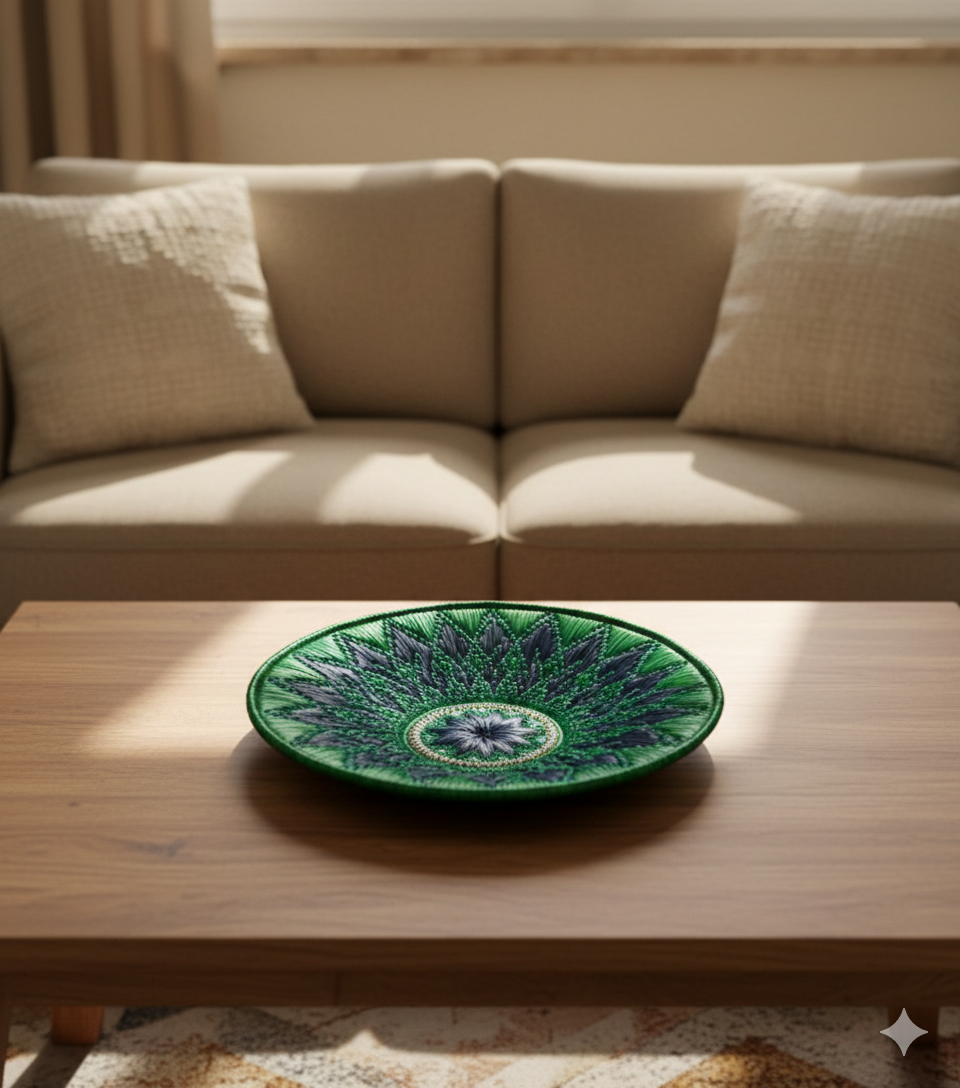 Green Round Basket Tray