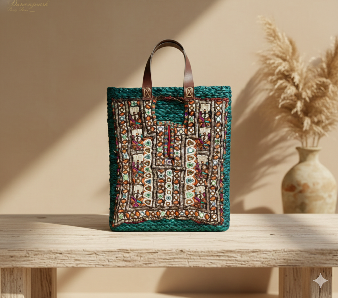 Kutchi Banjara Sabai Bag Green