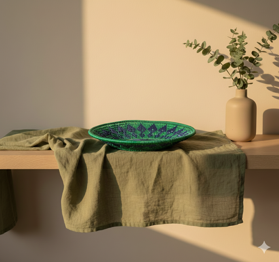 Green Round Basket Tray