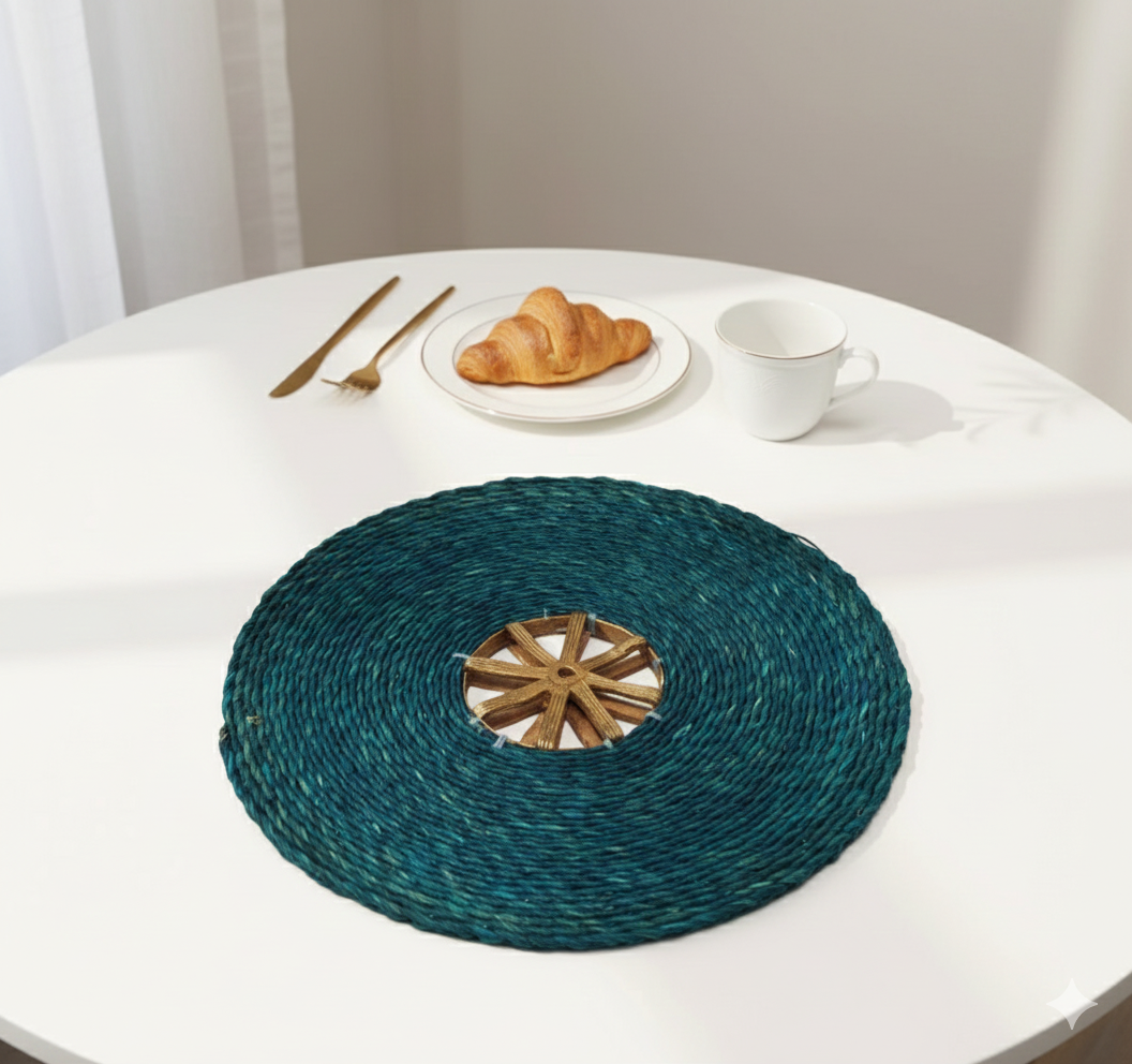 Deep Teal Sabai Grass Dokra Metal Table Mat