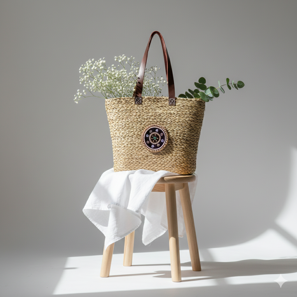 "Indrani" Sabai Handwoven Basket Bag