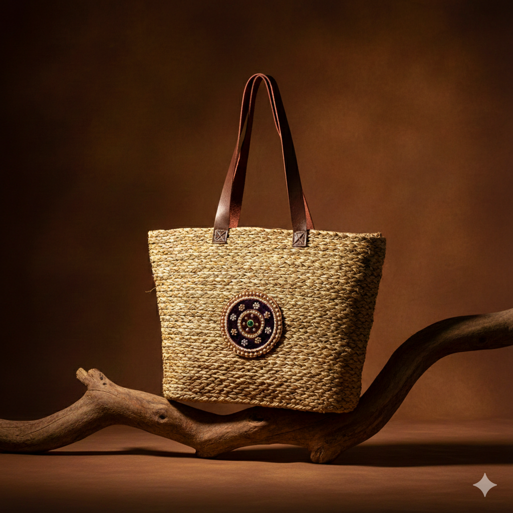 "Indrani" Sabai Handwoven Basket Bag