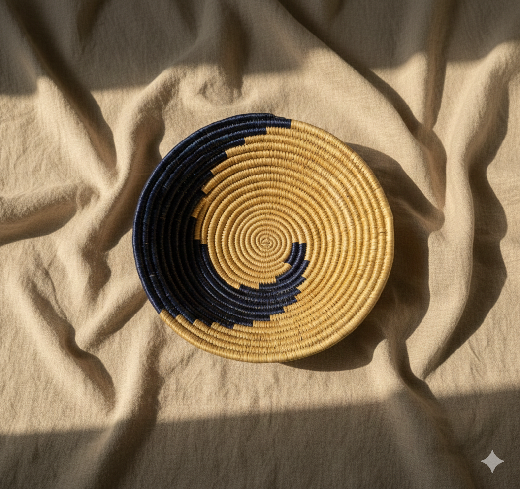 Blue & Golden Round Basket Tray