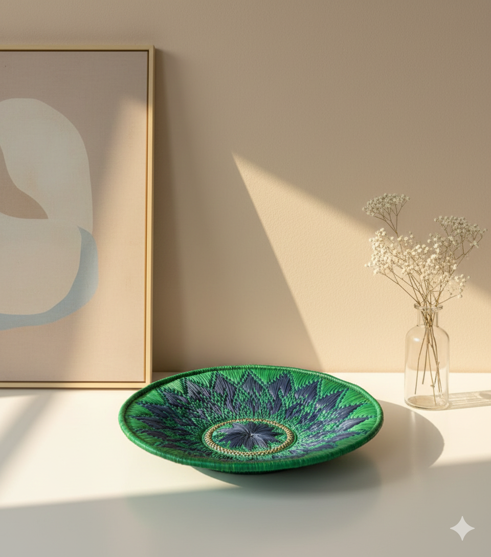 Green Round Basket Tray