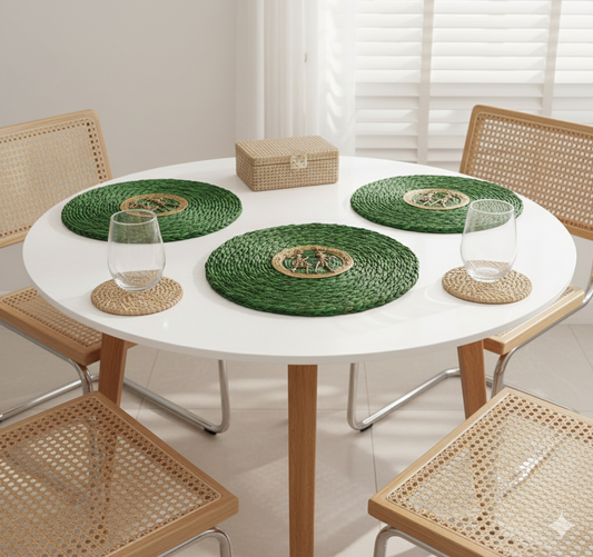 Rich Green Sabai Grass Dokra Metal Table Mat