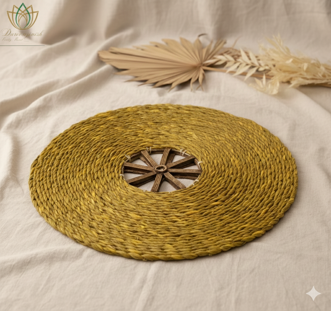 Mustard Yellow Sabai Grass Dokra Metal Table Mat