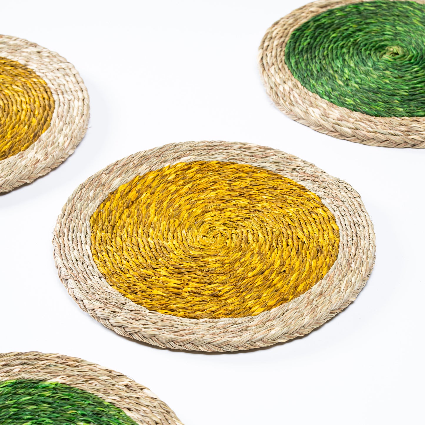 Eco-friendly Sabai grass placemats in bright yellow


