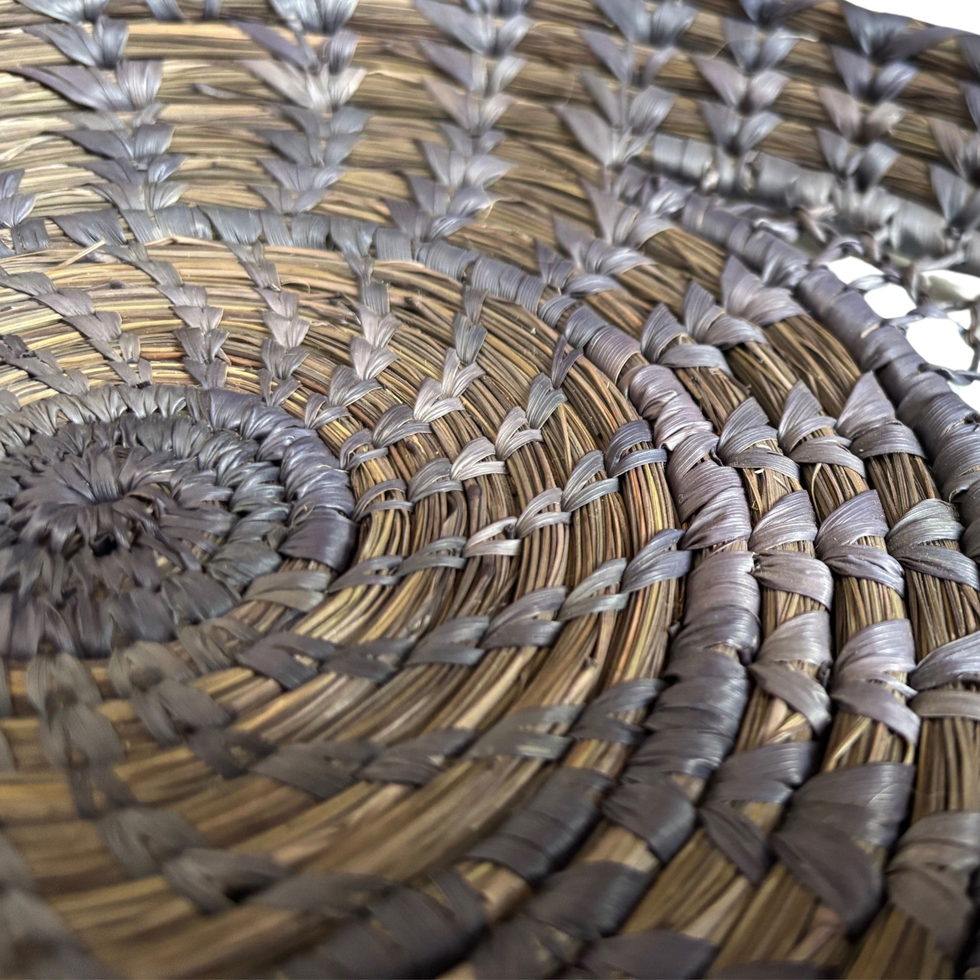 Indigo Sabai basket styled as a centerpiece with minimal boho decor.