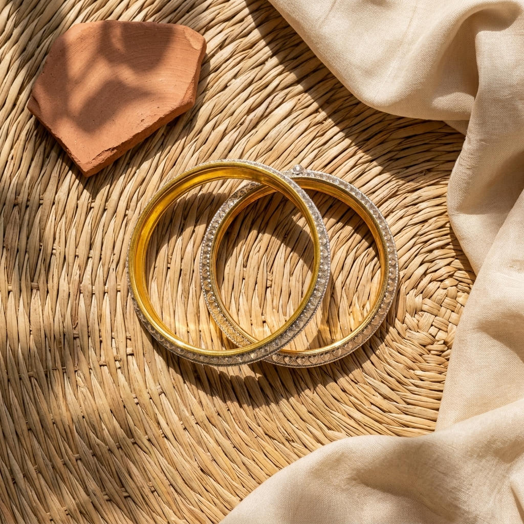 Dvandva Bala – 92.5% Hallmarked Sterling Silver Hand-Carved Bangle with Nickel-Free Gold Polish
