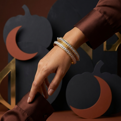 Dvandva Bala – 92.5% Hallmarked Sterling Silver Hand-Carved Bangle with Nickel-Free Gold Polish
