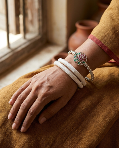Ṣaṭdala Shakti – 925 Sterling Silver Six-Petalled Lotus Bangle