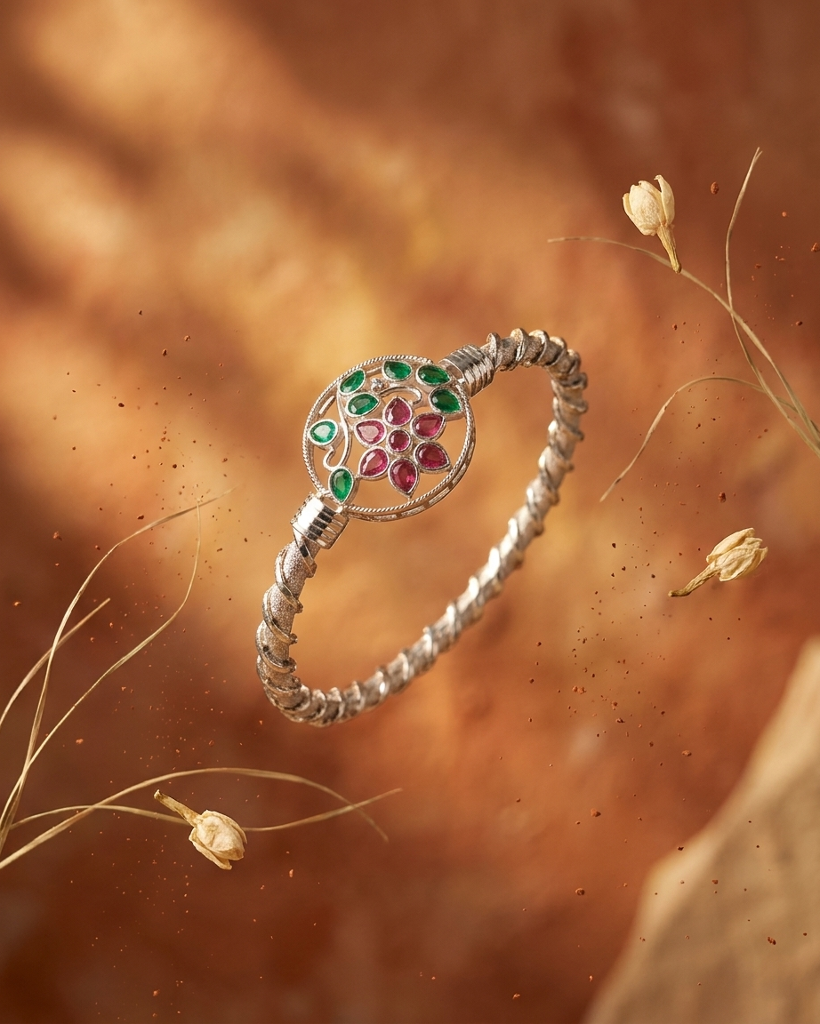 Ṣaṭdala Shakti – 925 Sterling Silver Six-Petalled Lotus Bangle