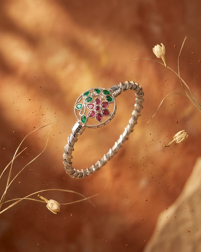 Ṣaṭdala Shakti – 925 Sterling Silver Six-Petalled Lotus Bangle